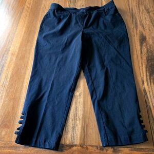 Slim-sation Women's 18 Black Pullon Capris Lattice Side Split Hem Stretch